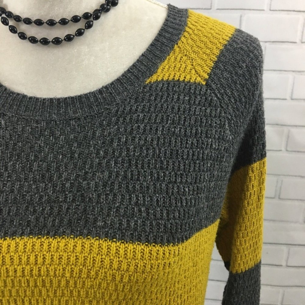 Grey and Yellow Striped Madewell Pullover Sweater Crew Neck Long Sleeves Size S - Picture 2 of 6